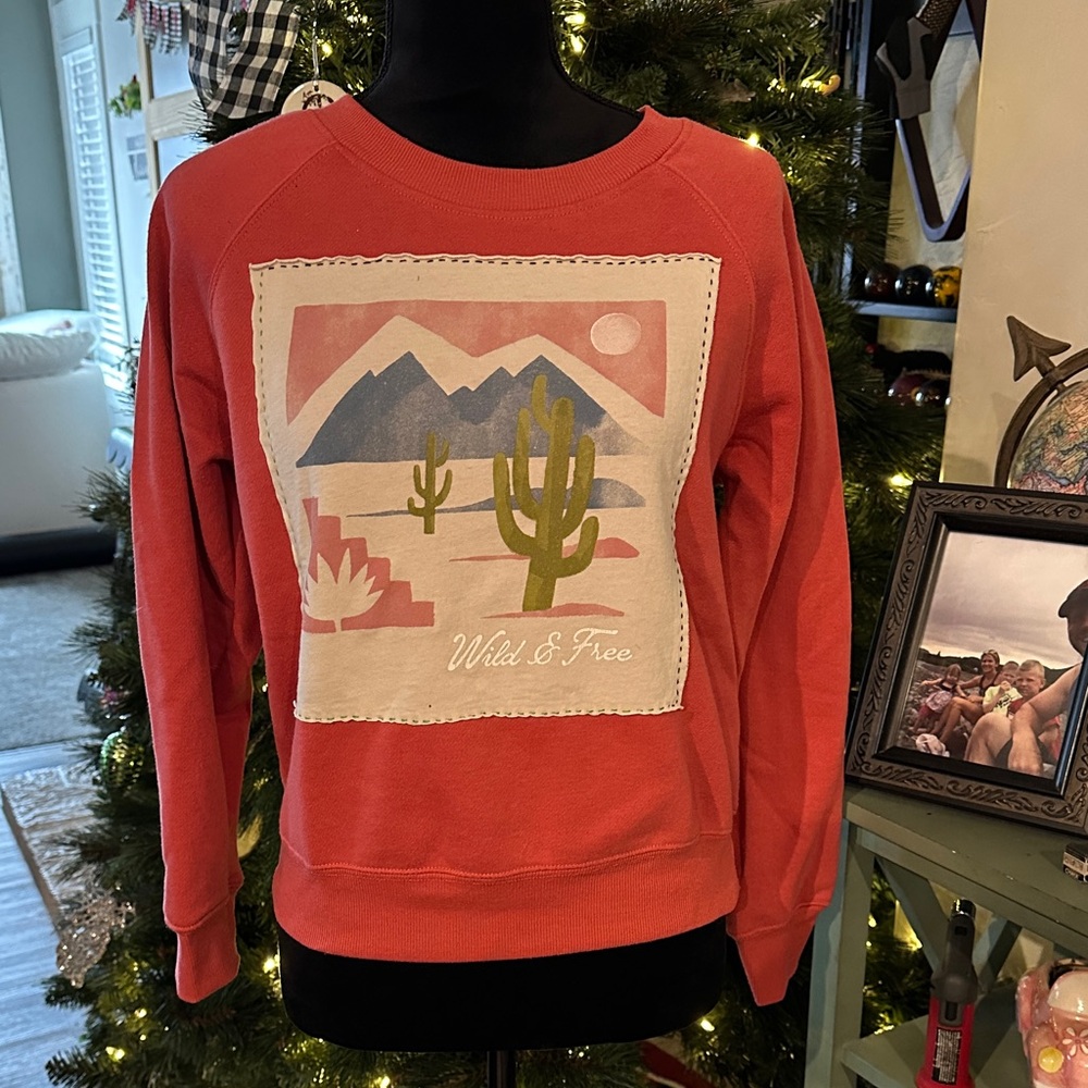 Women's Desert Print “Wild & Free” Coral Sweater